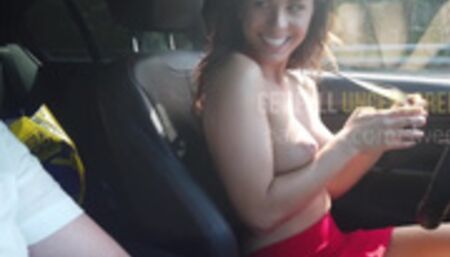 OMG! BABE GETTING NAKED WHILE DRIVING! IN FRONT OF A FELLOW TRAVELER!