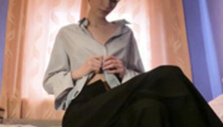 Short haired brunette girl gets excited ended with pussy fingering