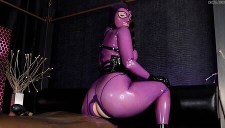 Cristal Kinky Lilac Rubberdoll Facesitting on sub with Caged Cock and Chastity Play