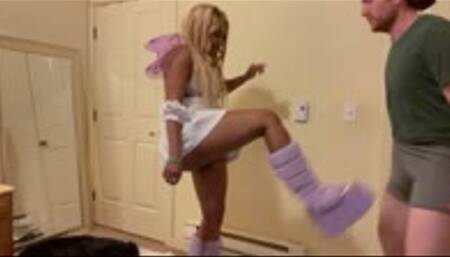 Ballbusting fairy kicking my balls with heavy snow boots!