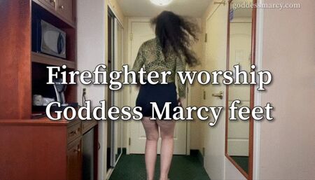 Firefighter worship Marcy's feet