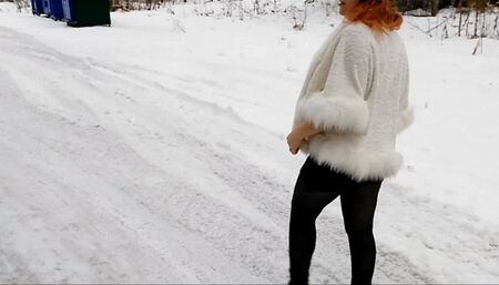 No skirt, in tights on the street