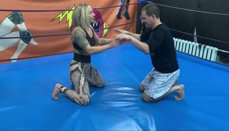 Strong blonde fitness babe vs guy