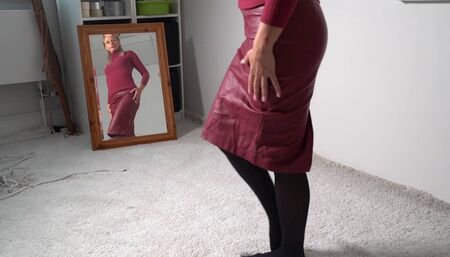 2226 Kassie in Red Leather Skirt