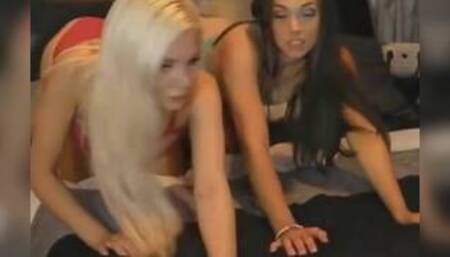 Brunette And Blonde Lesbian Babes Dildoing Pussy