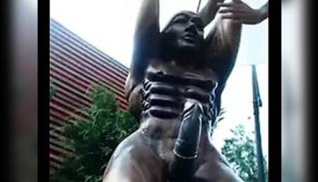 Hot chick fucks a statue