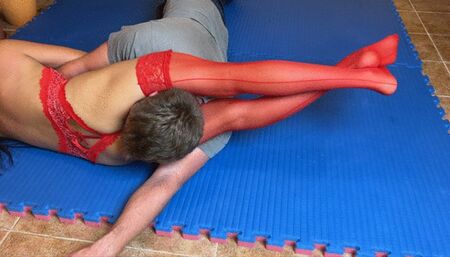 Reverse Headscissors Domination In Red Stockings | WMV