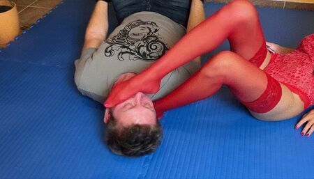 I'll Smother You With My Feet In Red Nylons While You're Tied