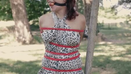 Royal tied to tree in leo outfit stripping