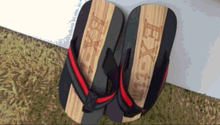 Dangling in beach flip flops b