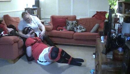 Footballer tightly bound gagged and tormented by femdom