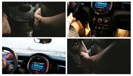 Fast acceleration and brutal hard braking in powerful Mini Cooper