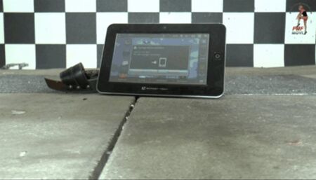 Tablet under heeled Sandals floor view