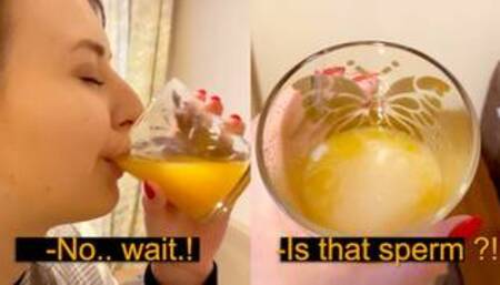 Cum in a glass of juice stepsister swallowed and wanted more