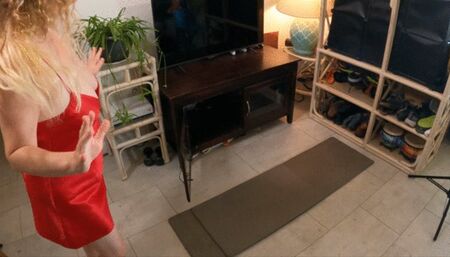 Stepson masturbates while stepmom is stuck in the living room