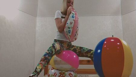 Alla inflates four rare beach balls with her mouth!!!