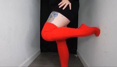 Red Thigh High Socks JOI MP4 640 Cableknit Socks Fetish