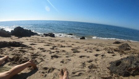 Stepmom on vacation seduces stepson on the beach