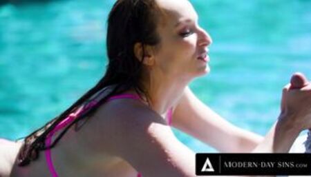 MODERN-DAY SINS - Busty MILF Housewife Bounces Big Ass On Pool Boy's Dick Before Husband Comes Home