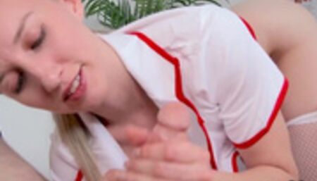 STROKIES Nasty nurse Riley Reyes titty fucks and jerks her lucky patient