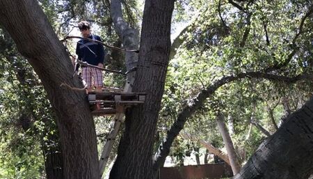 MILF helps her stepson cum in his treehouse