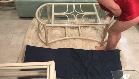 Stepmom stuck in the living room cleaning