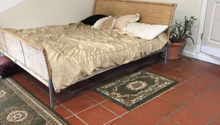 Stepmom stuck under the bed gets creampie from stepson