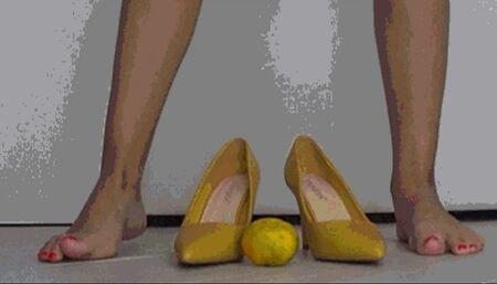 Crushed a tangerine with yellow shoes b