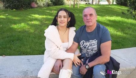 Brunette Latina has seduced her 55yo driving instructor and convinced to do a porno