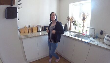 skinny wife strips off in underwear in the Kitchen