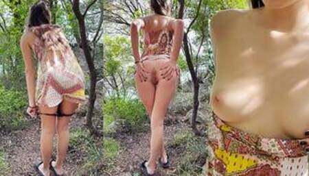 PUBLIC FLASHING OF PUSSY AND ASS, SUMMER DRESS UPSKIRT IN AN CROWDED BEACH!