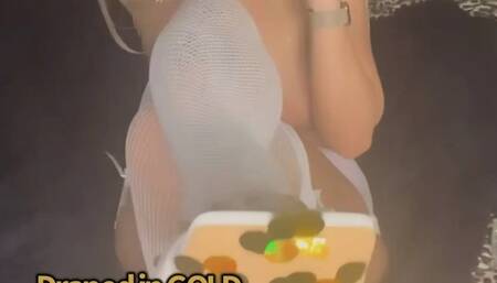 White lace garter belt with pink panties and tits out the entire time! Lots of gold jewelry and my cute little Capri menthol’s legs spread wide, and you get a great shot of me with my cute little pink dildo while smoking my white menthol cigarette ???????