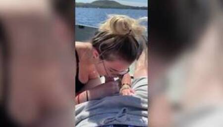 hot blonde gives hot blowjob on boat