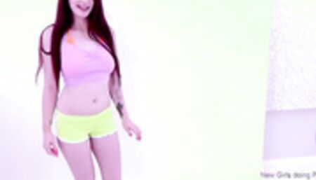 Hot Redhead with braces sucking big cock in studio