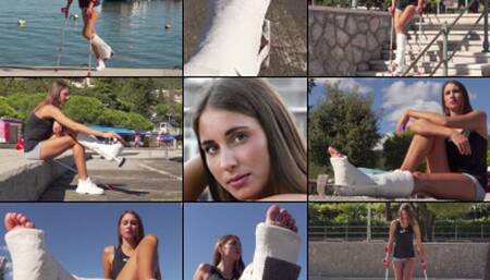 Mirna SLWC with Heel Bar Crutching Down to the Pier For Some Toe Wiggling (in HD 1920 X 1080)