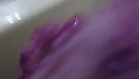 tiny human hitches a ride on giantess MX loofa while she cleans her body