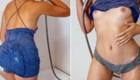 Wet dress and masturbation in the shower