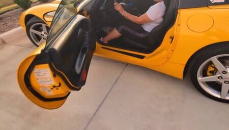 Cory drives and floors her girlfriends Corvette