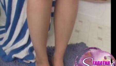 Tabatha Saving shaving pussy with yummy tits