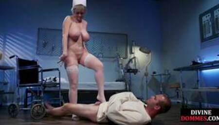 Femdom boobjob nurse ballbusting and facesitting patient