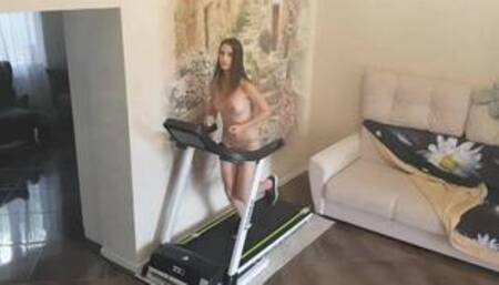 Naked girl on a treadmill