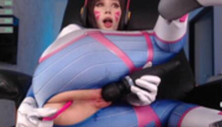 Amazing teen cosplay D.Va masturbate with dildo and vibrator