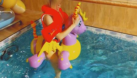 Alla hot fucks tight inflatable inflatable dragon in the pool naked!!!