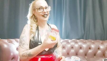 Close-up - Marlboro reds - Black lipstick - PVC Vinyl - Dangling - Nose exhales