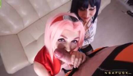 Sakura and Hinata have Fun with Naruto Anal 3some