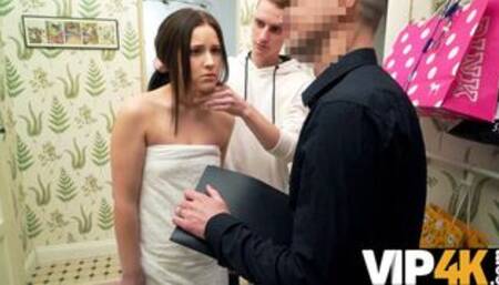 Naive gal confronted by collector who properly drills her holes