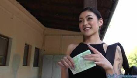 Tattooed Asian babe pickedup and paid for sex from behind