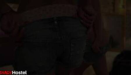 Busty hostel babe shares hard cock with squirting euro