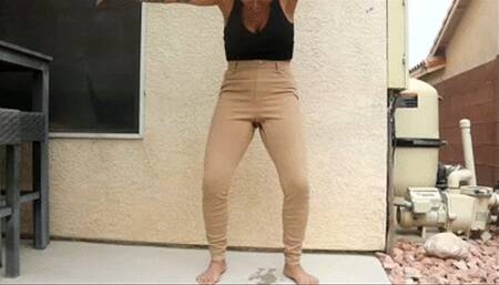 INEED2PEE Loosey is so desperate to pee wetting tan pants