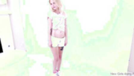 Cute skinny blonde cums hard on big cock